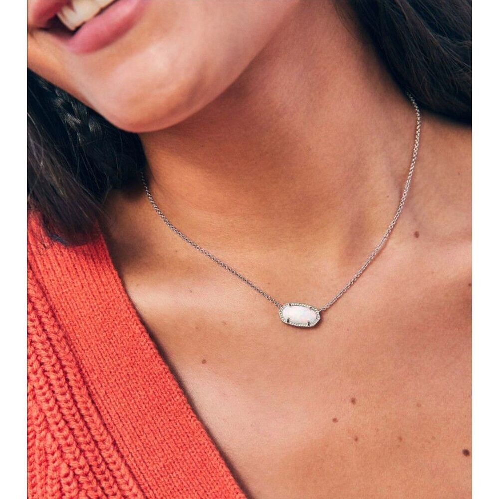 NWT Kendra Scott Elisa White Kyocera Lab Grown Opal Silver Pendant Necklace - Picture 3 of 15
